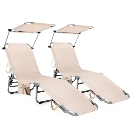 Front. Kadyn - Outdoor Chaise Lounge Chair, Adjustable Outdoor Beach Patio Pool Recliner with Sun Shade - Beige.