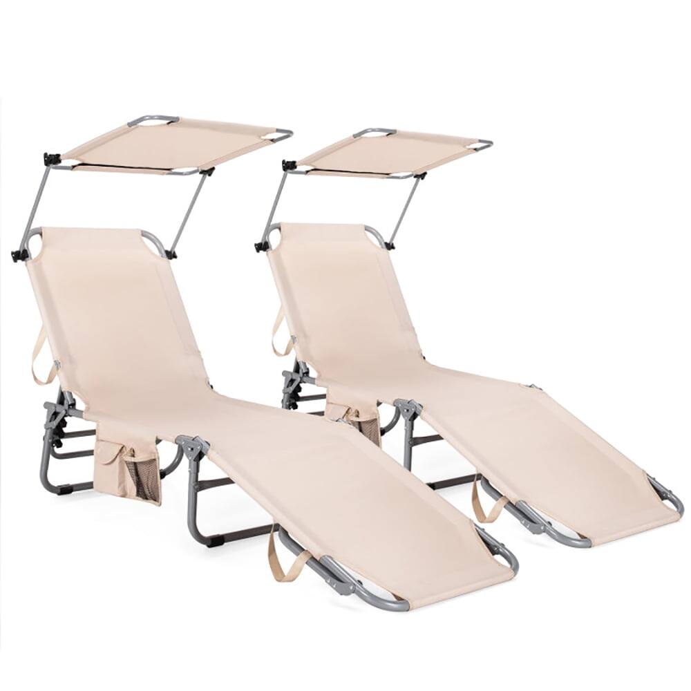 Front. Kadyn - Outdoor Chaise Lounge Chair, Adjustable Outdoor Beach Patio Pool Recliner with Sun Shade - Beige.