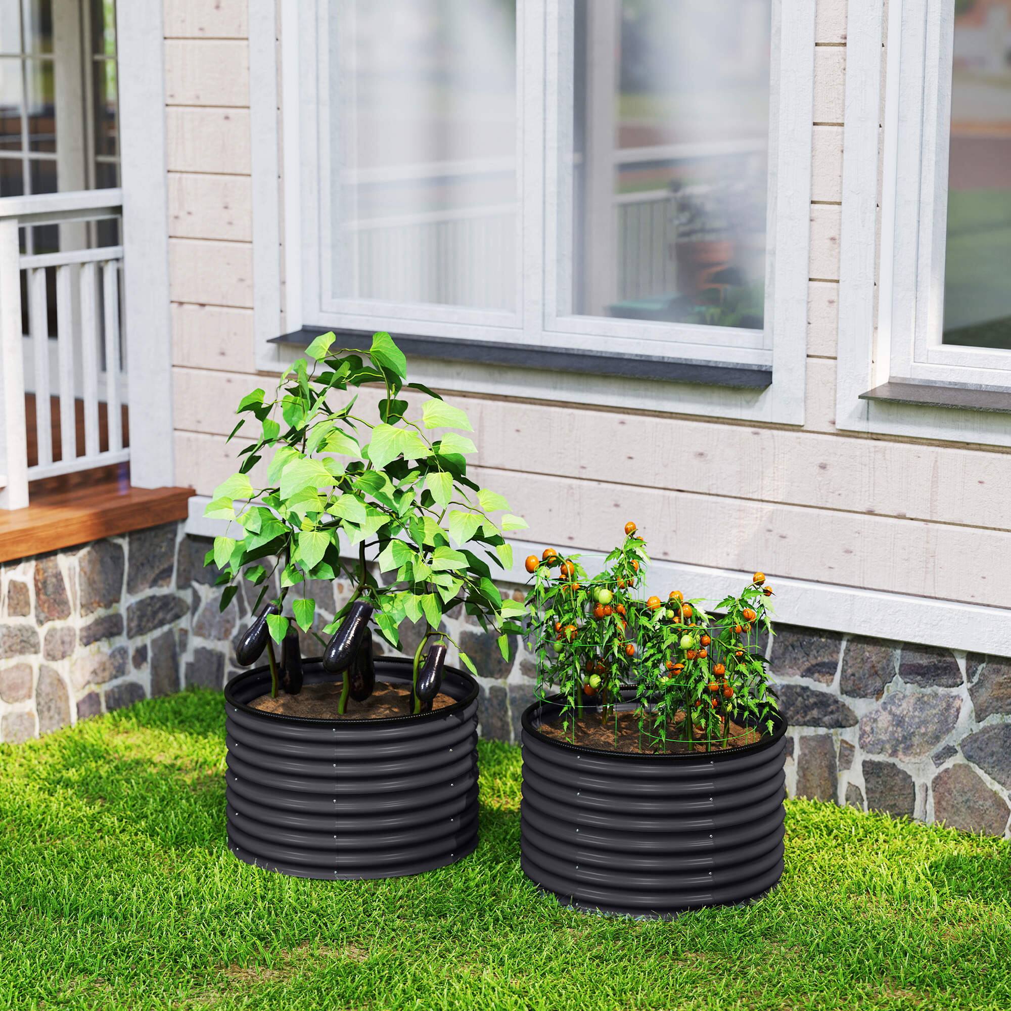 Alt View 7. Outsunny - Galvanized Raised Garden Bed Set of 2, Planters for Outdoor Plants with Safety Edging - Dark Gray.
