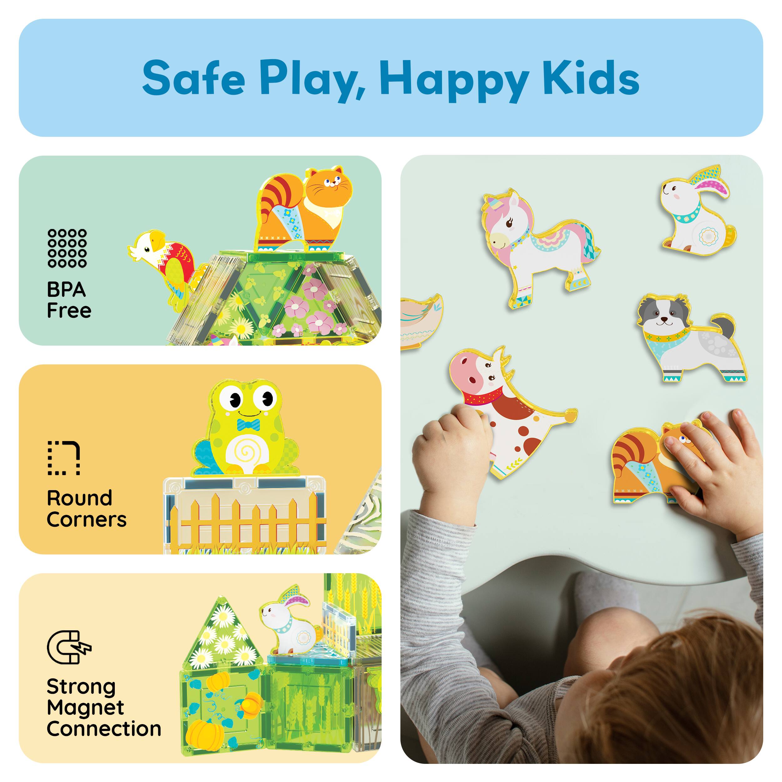 Safe Play, Happy Kids

- BPA Free
- Round Corners
- Strong Magnet Connection