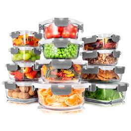 SereneLife - 24-Piece Glass Storage Containers, 12-Pack, Meal Prep, Leakproof, Freezer Safe, Gray (SLGL24GY)