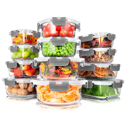 Front. SereneLife - SereneLife 24-Piece Glass Storage Containers, 12-Pack, Meal Prep, Leakproof, Freezer Safe, Gray (SLGL24GY).