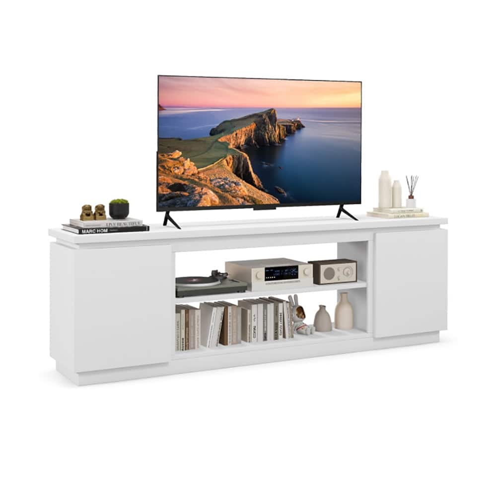 Pefilos - TV Cabinet with 3 Adjustable Shelves and Anti-Tipping Kits for TVs up to 80 Inch, Entertainment Center, TV Stand - White