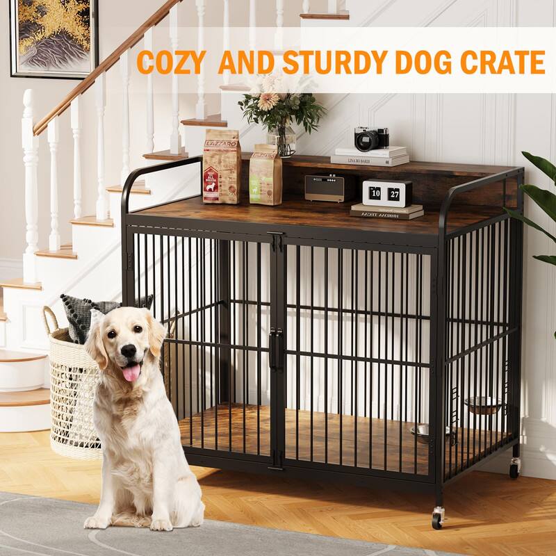 Babevy Medium Dog Kennel Crate Furniture – W/360° Elevated Feeder ...