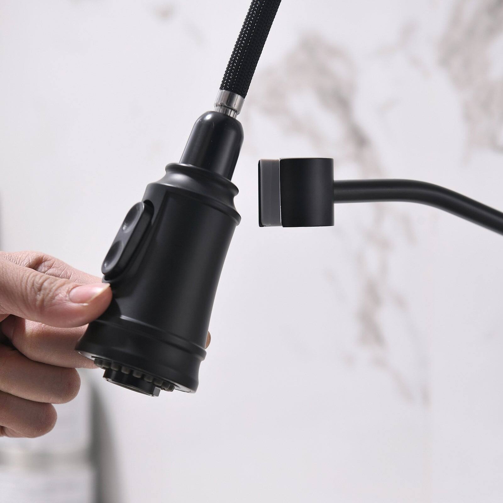 Alt View 7. Boyel Living - Matte Black Single Handle No Sensor Gooseneck Pull Down Sprayer Kitchen Faucet - Matte Black.