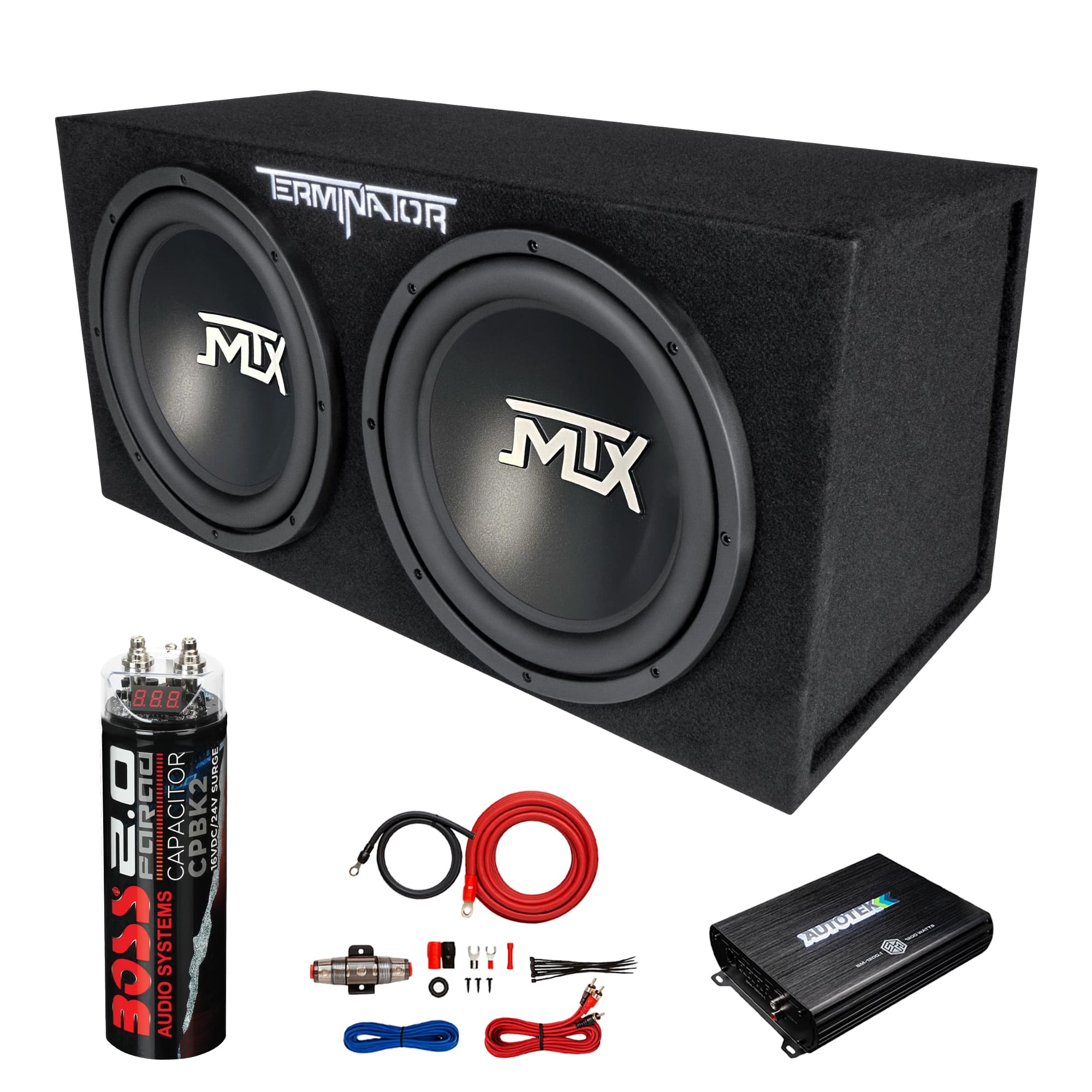 MTX - 12" 1200W Max Car Audio Dual Loaded Subwoofer Set with Car Audio Amplifier - Black
