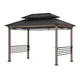 SUNJOY - 8ft. x 12 ft. Aspen Cedar Framed Grill Gazebo with exclusive AC Power Port Brown - Aspen Cedar+AC Power Port+Brown