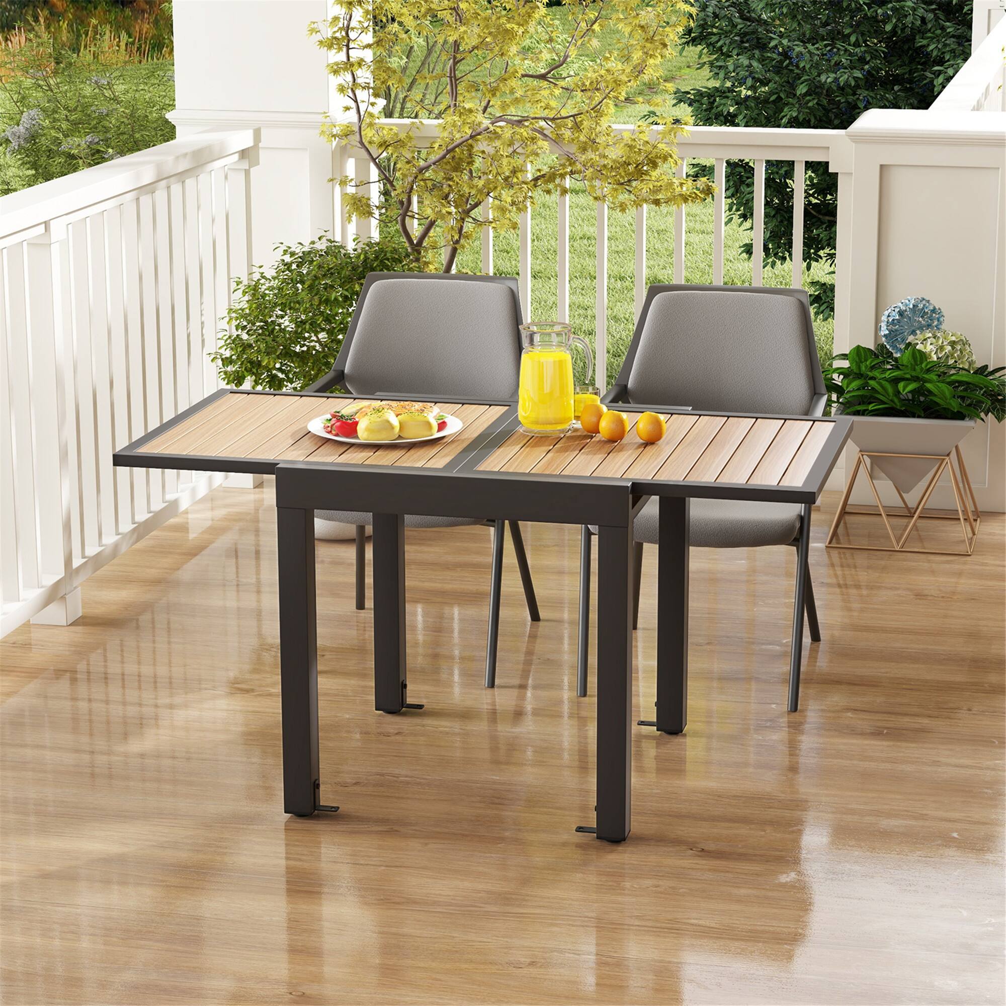 Alt View 3. Gymax - Gymax 31.5''-63'' Extendable Patio Table L-shaped Brace Included for Fixation Outdoor - Gray, Natural.