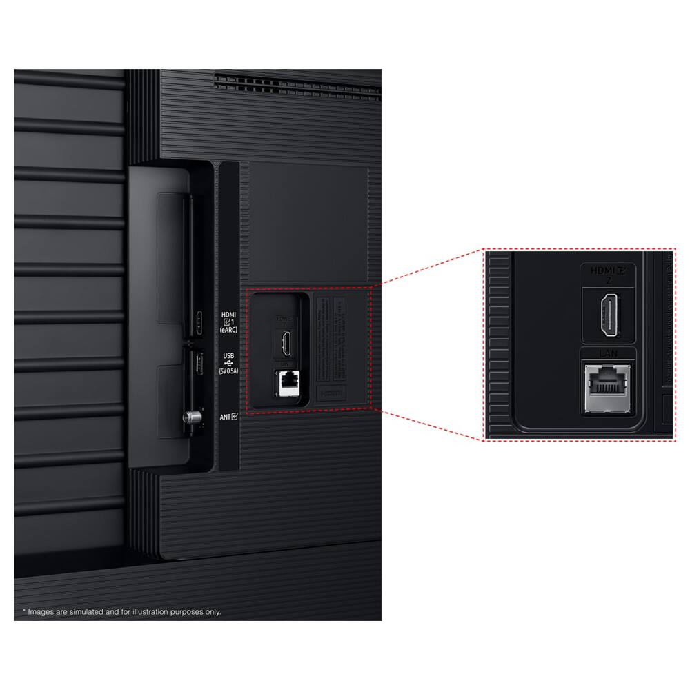 Sure, here is the corrected and grouped text from the image:

---

**HOME**

- HDMI 1 (ARC)
- HDMI 2
- USB (eSATA)
- LAN
- ANT

*Images are simulated and for illustration purposes only.*

---