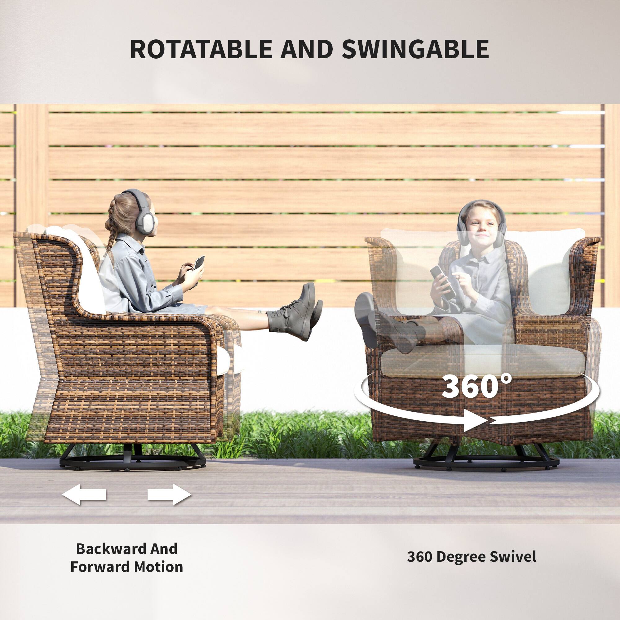 ROTATABLE AND SWINGABLE

Backward And Forward Motion

360 Degree Swivel