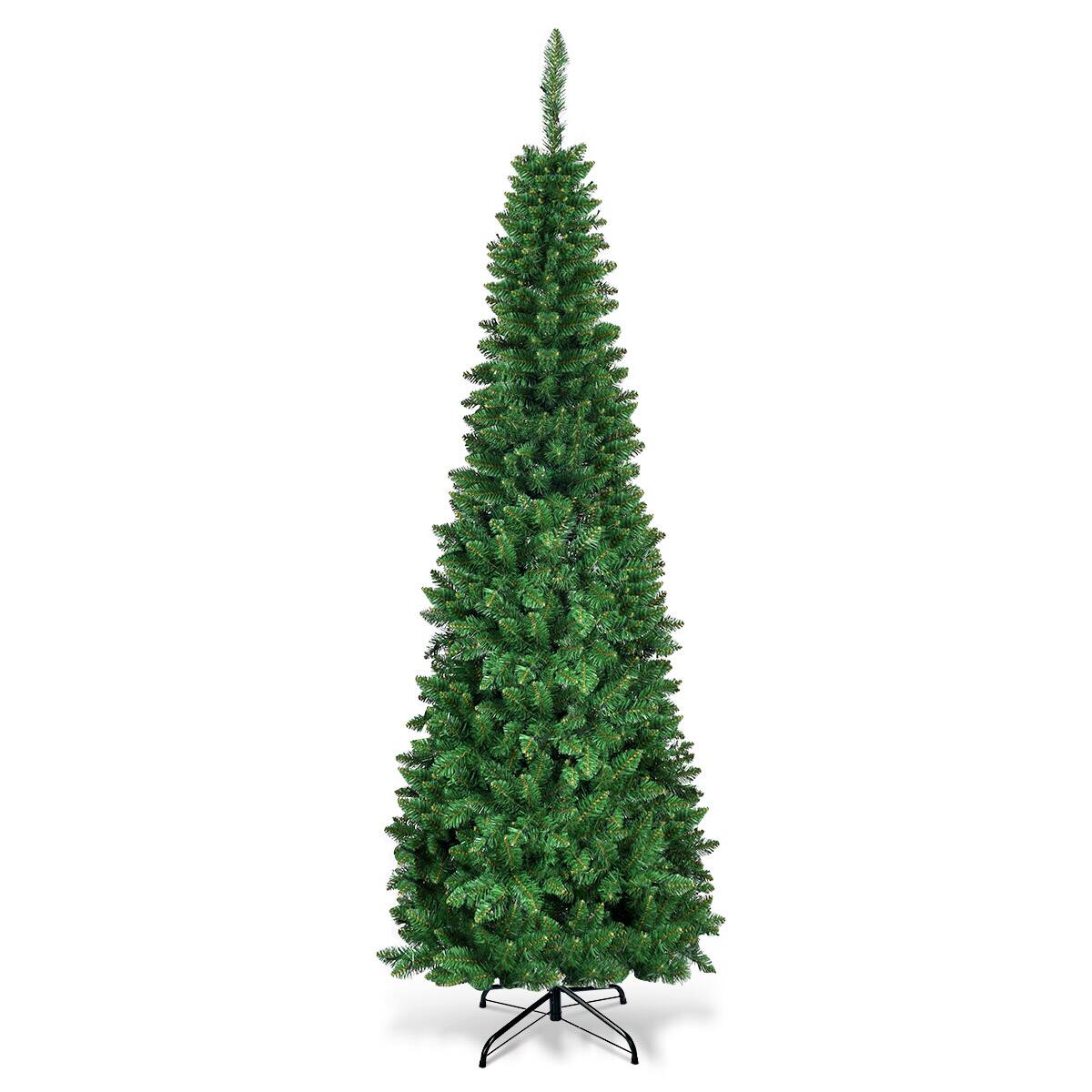 Alt View 13. Costway - 6.5ft Pre-Lit Hinged Pencil Christmas Tree 250 Multicolor Lights - Green.