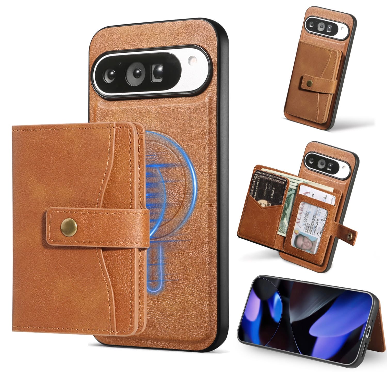 Dteck - Shockproof Leather Phone Case for Google Pixel 11 Pro XL with Magnetic Wallet, 2-in-1 Detachable Card Holder Stand Cover - Brown price history on PriceWatchPro
