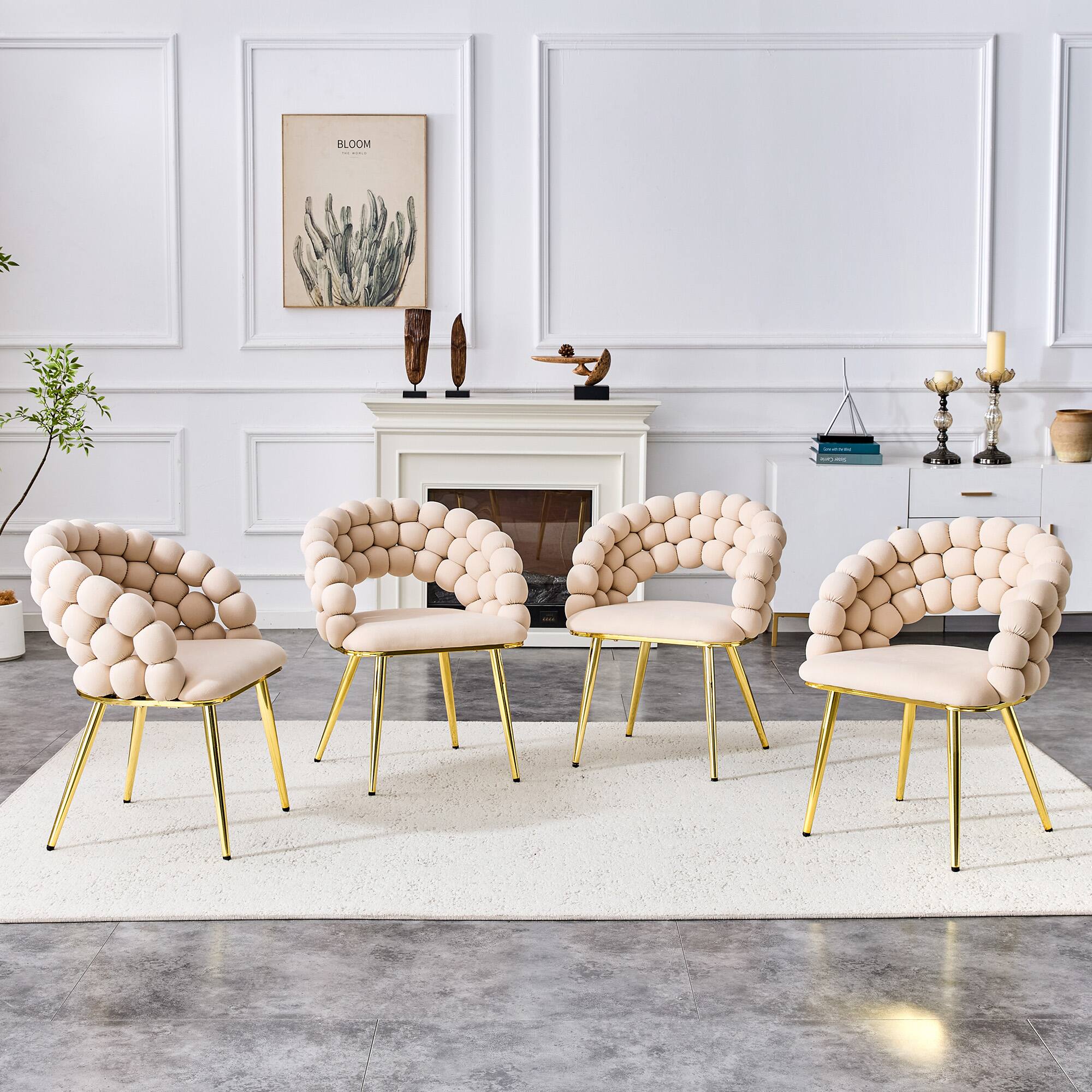 Alt View 1. Loheer - Loheer Dining Chairs Set of 2 Beige Velvet Bubble Accent Chairs for Dining Room Kitchen with Gold Legs 2.1 ft - Beige,Gold.