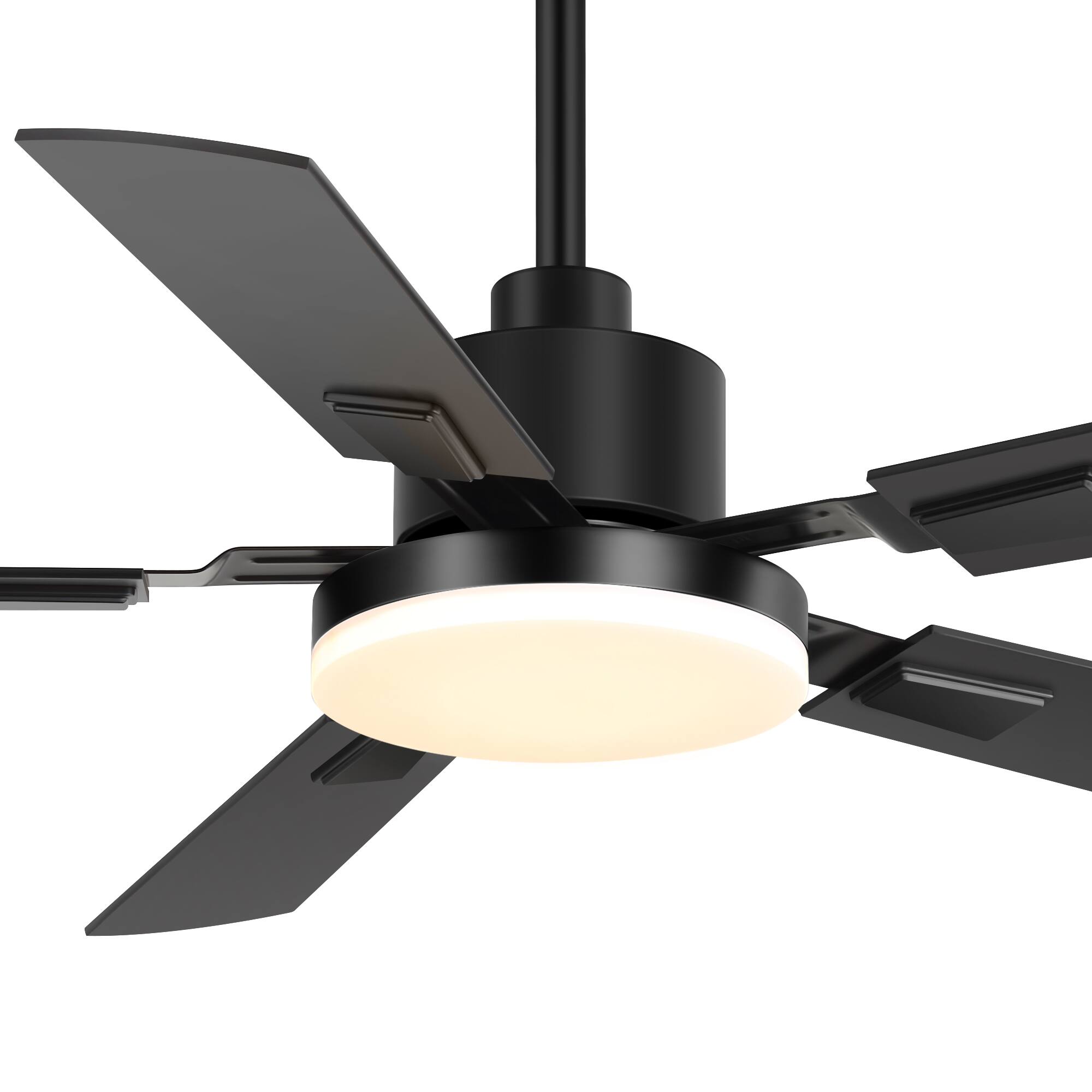 Alt View 10. Breezary - 52-in Indoor Ceiling Fan with Light, DC Motor, 6-Speed Remote, 3-Color LED, Reversible Blades, 5"/10" Downrods - Black and Wood Finish.
