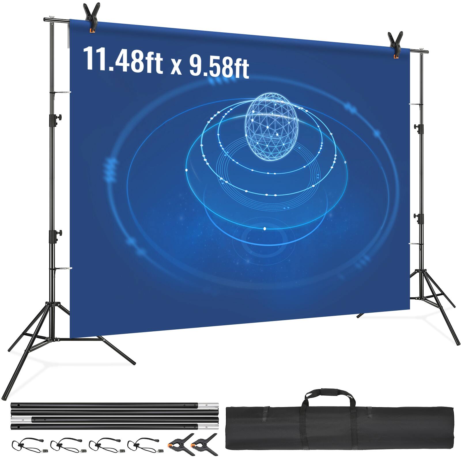 VEVOR - 12 x 10 ft Heavy Duty Backdrop Stand, Height Adjustable Photography Backdrop Stand, Background Support System - Black