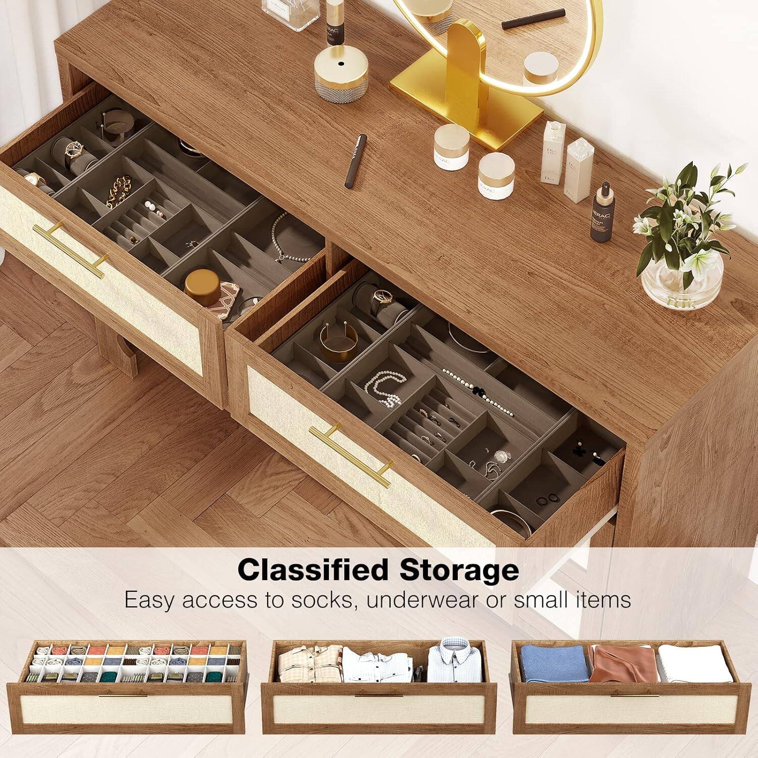 Classified Storage  
Easy access to socks, underwear or small items