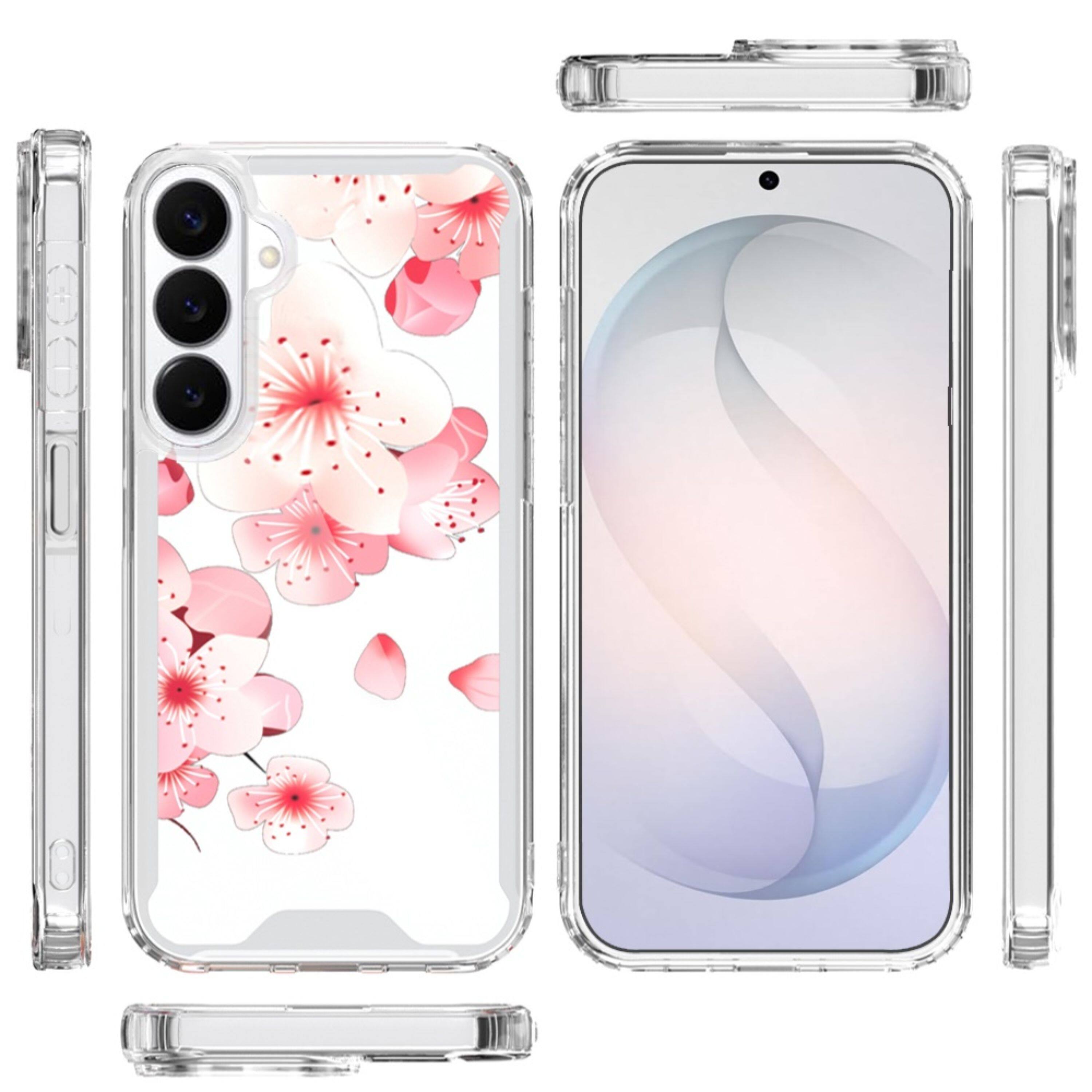 Left. Kitcheniva - Cute Print Design On Clear TPU Cover Plus Tempered Glass For Samsung S26 FE Cherry Blossom - Multicolor.