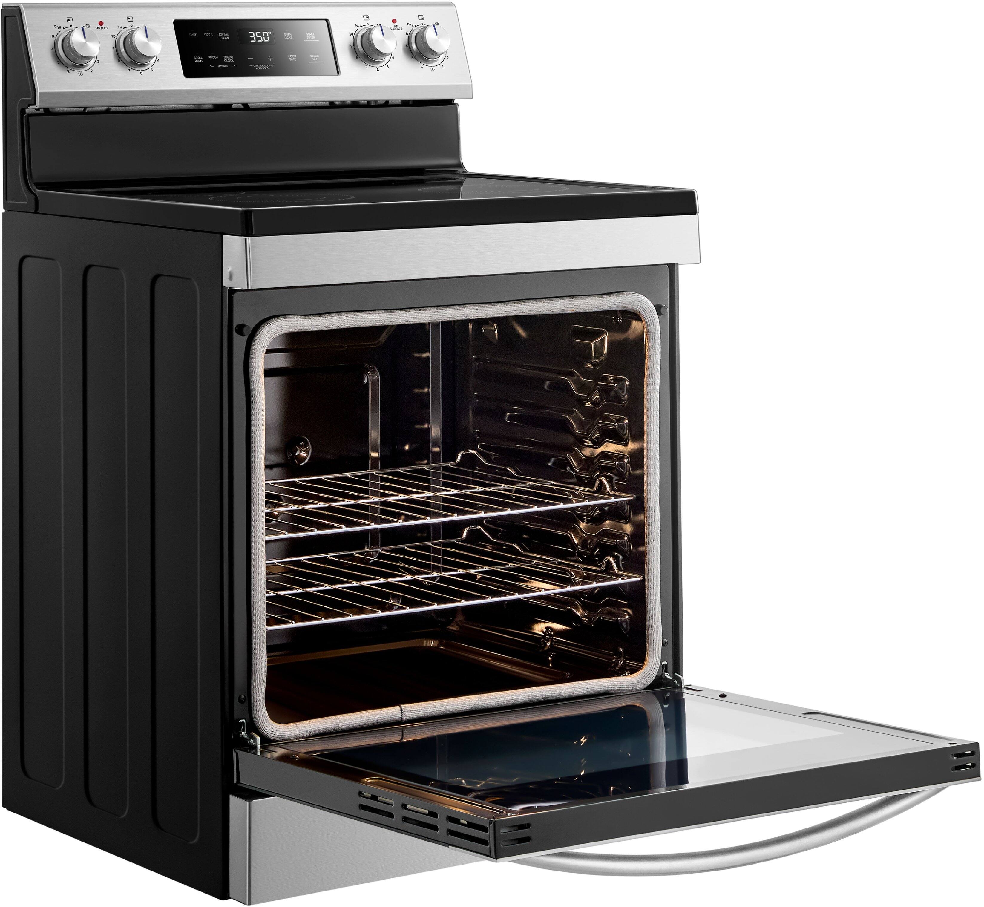 Angle. Midea - 6.3 cu. ft. 4-Element 30" Freestanding Electric Range with Steam Clean, Hidden Bake Element - Stainless Steel.