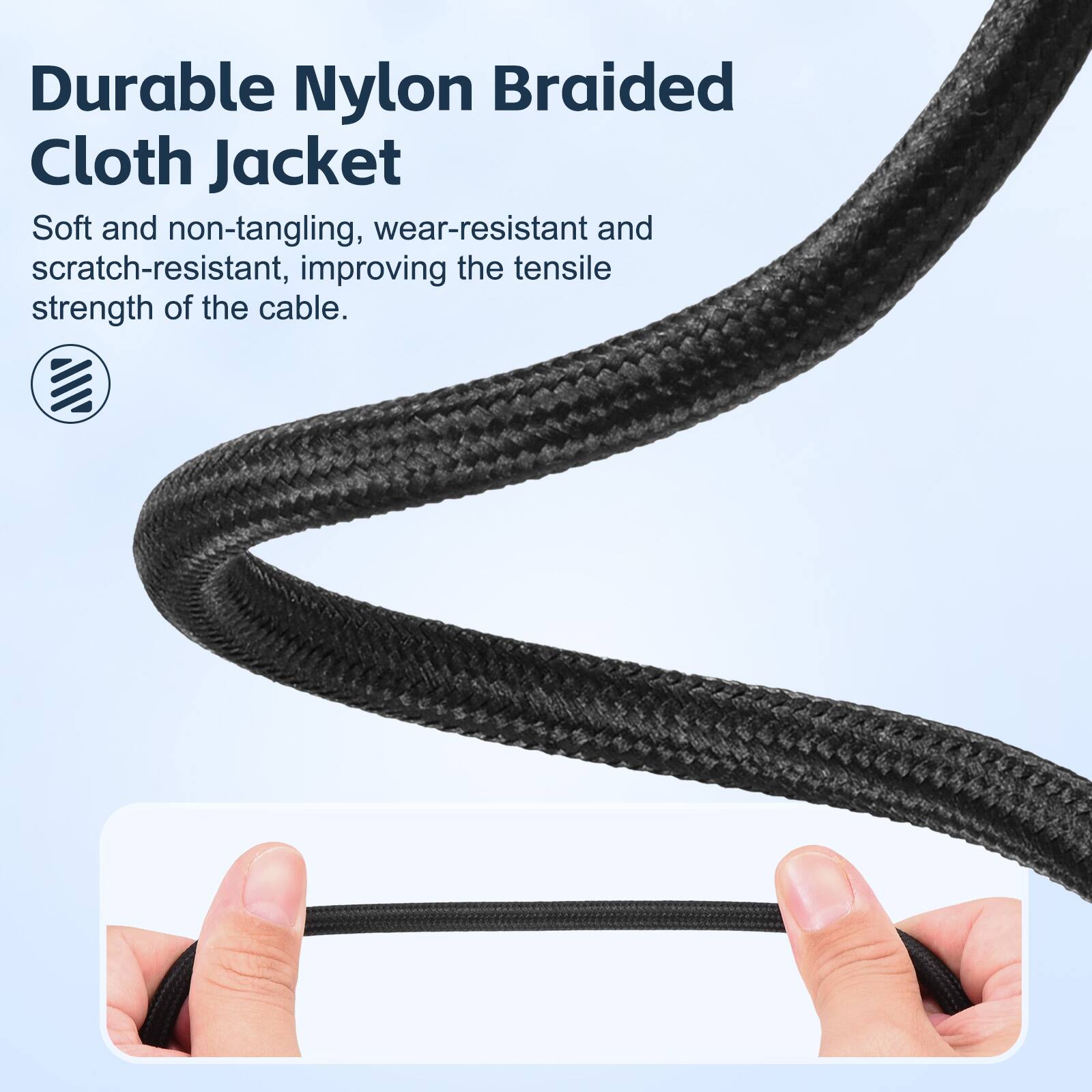 Durable Nylon Braided Cloth Jacket

Soft and non-tangling, wear-resistant and scratch-resistant, improving the tensile strength of the cable.