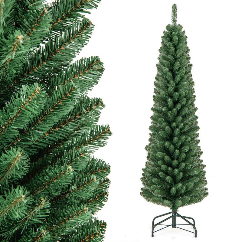 Alt View 3. WELLFOR - 5ft Unlit Artificial Christmas Tree, Slim Pencil Hinged Xmas Tree with295 Branch Tips for Home Holiday Decoration - Green.