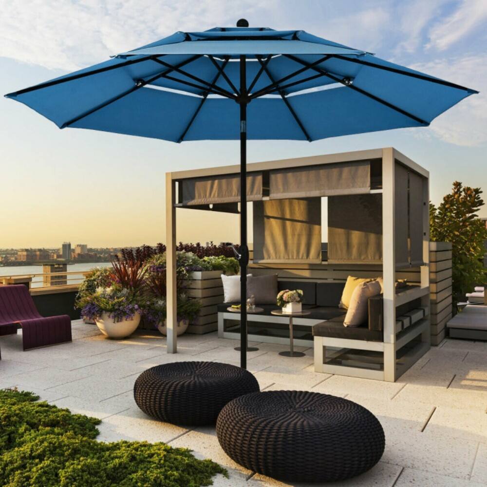 Back. Mondawe - 10 Feet 3 Tier Outdoor Patio Umbrella with Double Vented - Blue.