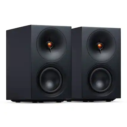 Front. Cambridge Audio - Cambridge Audio L/R S Ultra Compact Wireless Active Stereo Speakers - Pair - Black.