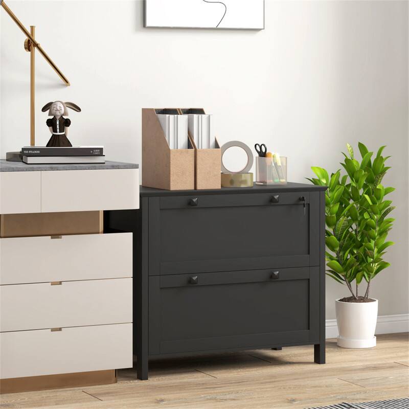 Alt View 4. HTUTWOO - 2 Drawer File Cabinet with Lock - Lateral Filing Cabinet with Keys and Adjustable Hanging Bar for Letter A4 Legal Size - Black.