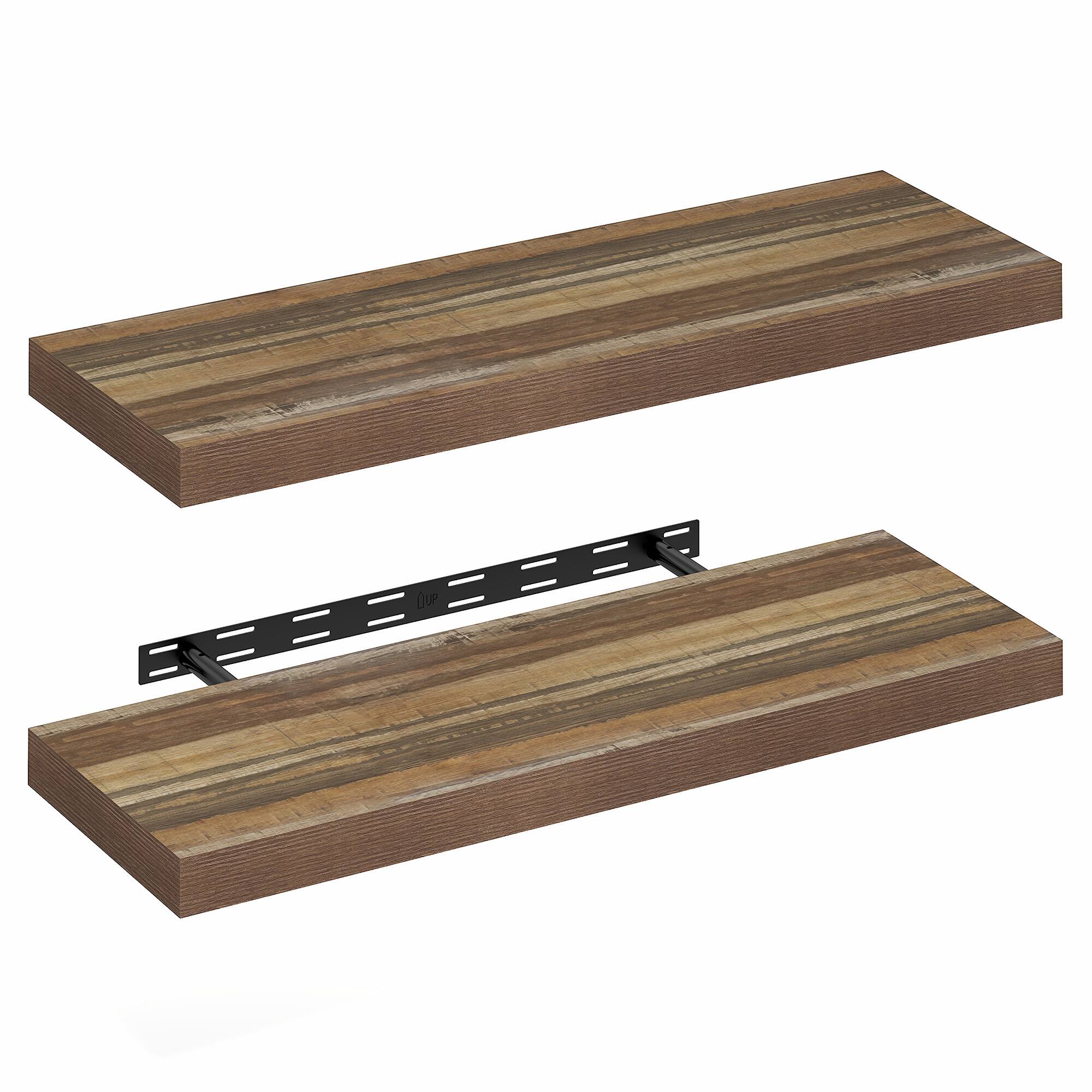 Alt View 3. Furinno - TANNA Floating Shelves for Wall Set of 2, 12 x 35 Wall Shelf, Wall Mounted Shelf with Invisible Bracket, 2-in Thick - Retro Brown.