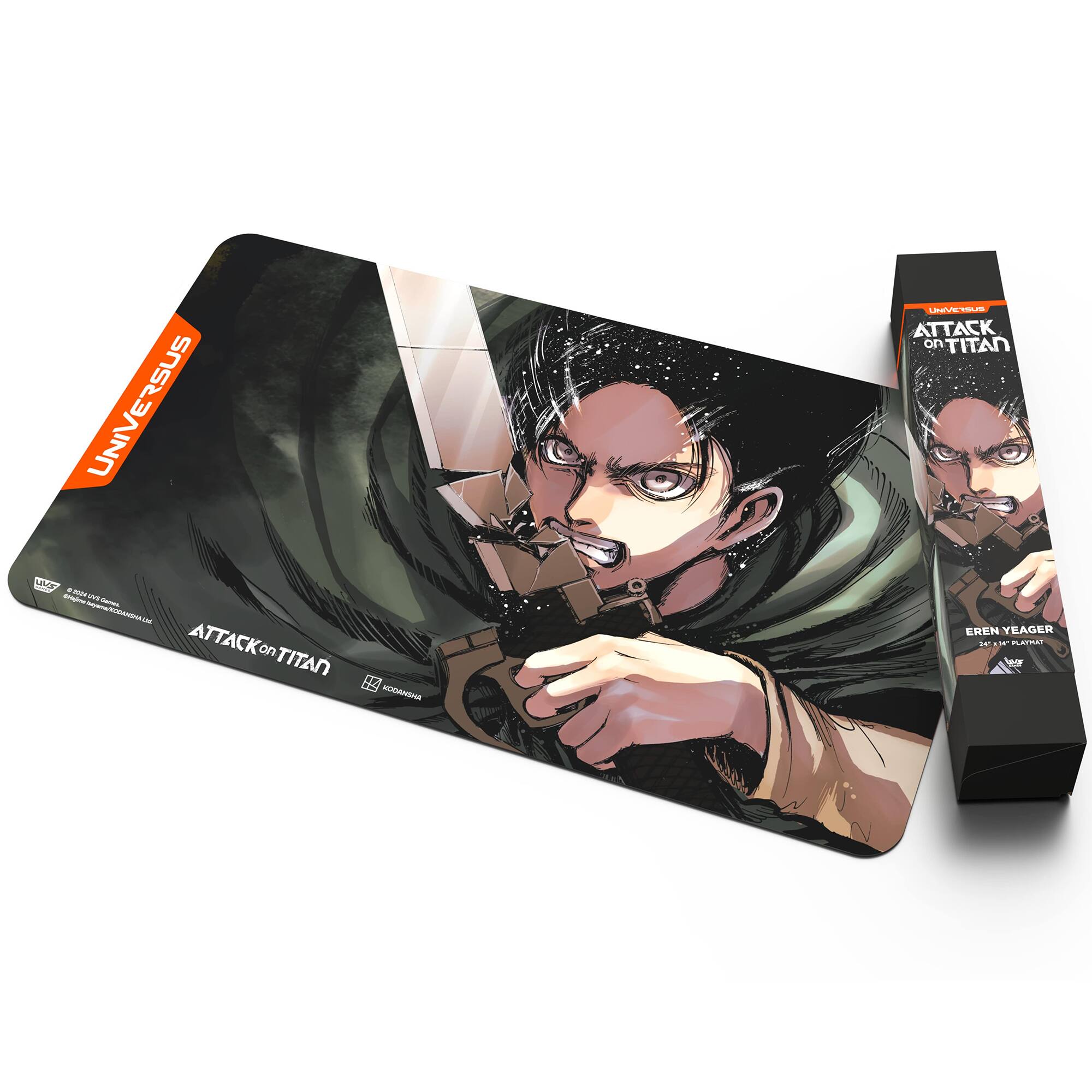 Attack on Titan is a popular manga and anime series that follows the story of a young man named Eren Yeager and his friends as they fight against giant humanoid creatures called Titans. The image features a box set of the Attack on Titan series, which includes a box and a book. The box set is designed with a picture of Eren Yeager holding a sword, which is a prominent weapon used by the characters in the series. The book is likely a guide or a companion to the series, providing information about the characters, storyline, and other related details.