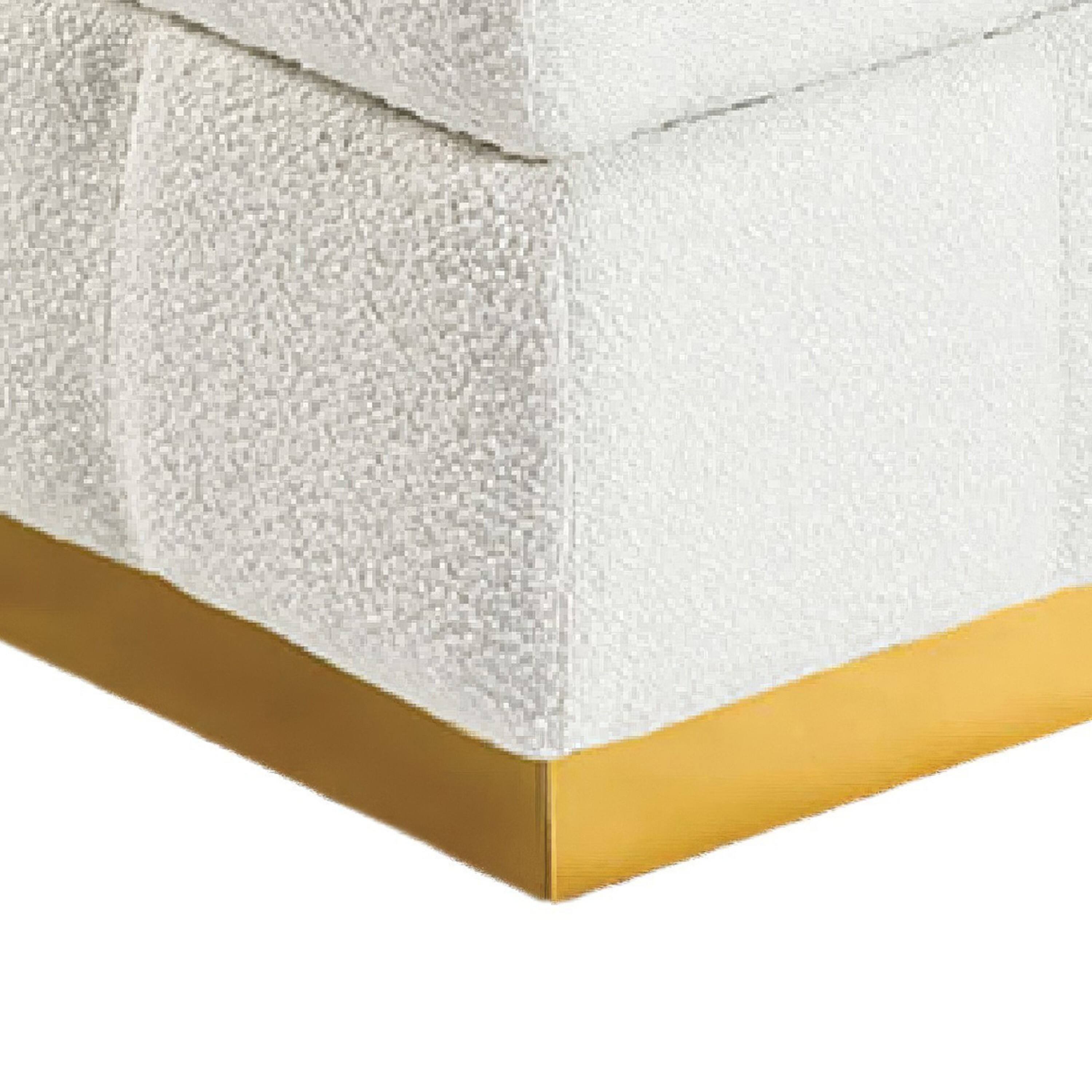 Alt View 2. Manhattan Lane - Ottoman Stool with Storage, Gold Base, Beige Biscuit Tufted Fabric - Beige, Gold.
