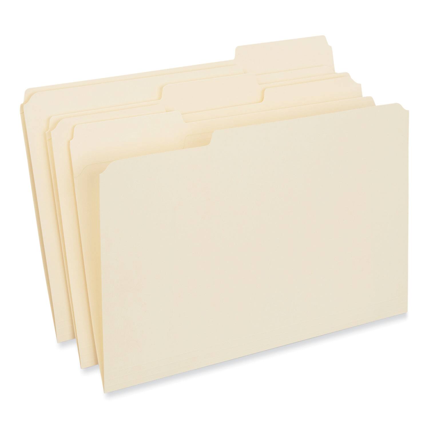 Angle. Universal - Double-Ply Top Tab Manila File Folders, 1/3-Cut Tabs: Assorted, Legal Size, 0.75" Expansion, Manila, 100/Box.