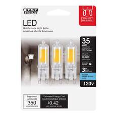 FEIT Electric
LED
Wall Sconce Light Bulbs
Applique Murale Ampoules
MATCH BASE
BASE DE MATCH
35 WATT
replacement
utiliser 3.5w
lasts up to
dure jusqu'à 10,000 hours/heures
dimmable
regiable
3 AMPOULES
BULBS
daylight
lumière du jour
5000K
120v
Brightness
Luminosité
350
lumens/lumens
Estimated Energy Cost
Côté énergétique anticipé
$0.42
per year/par année
G9
3 BULBS
AMPOULES
daylight
lumière du jour
5000K