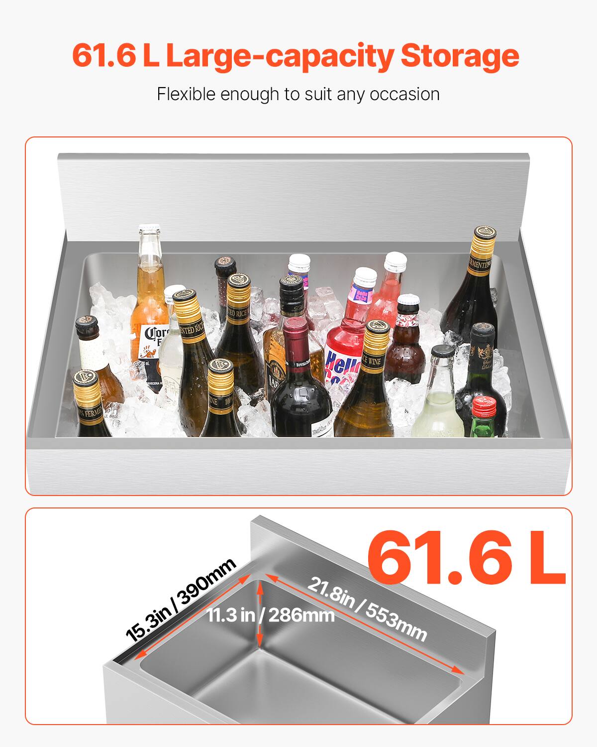 61.6 L Large-capacity Storage  
Flexible enough to suit any occasion  

61.6 L  

21.8in / 553mm  
15.3in / 390mm  
11.3in / 286mm