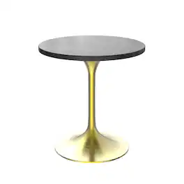 LeisureMod - Verve 27 Inch Round Dining Table with Sintered Stone Top and Brushed Gold Base, Modern Small Bistro Accent Table - Black