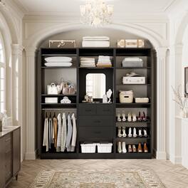 Aheaplus - 75'' Wide Walk-in Closet Organizer System, All-in-One Storage System with Drawers, Hanging Rods and Shelves - Black