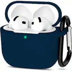 Front. Entronix - Entronix AirPods 4th Generation Case - Premium Soft-Touch Liquid Silicone Protection - Navy.