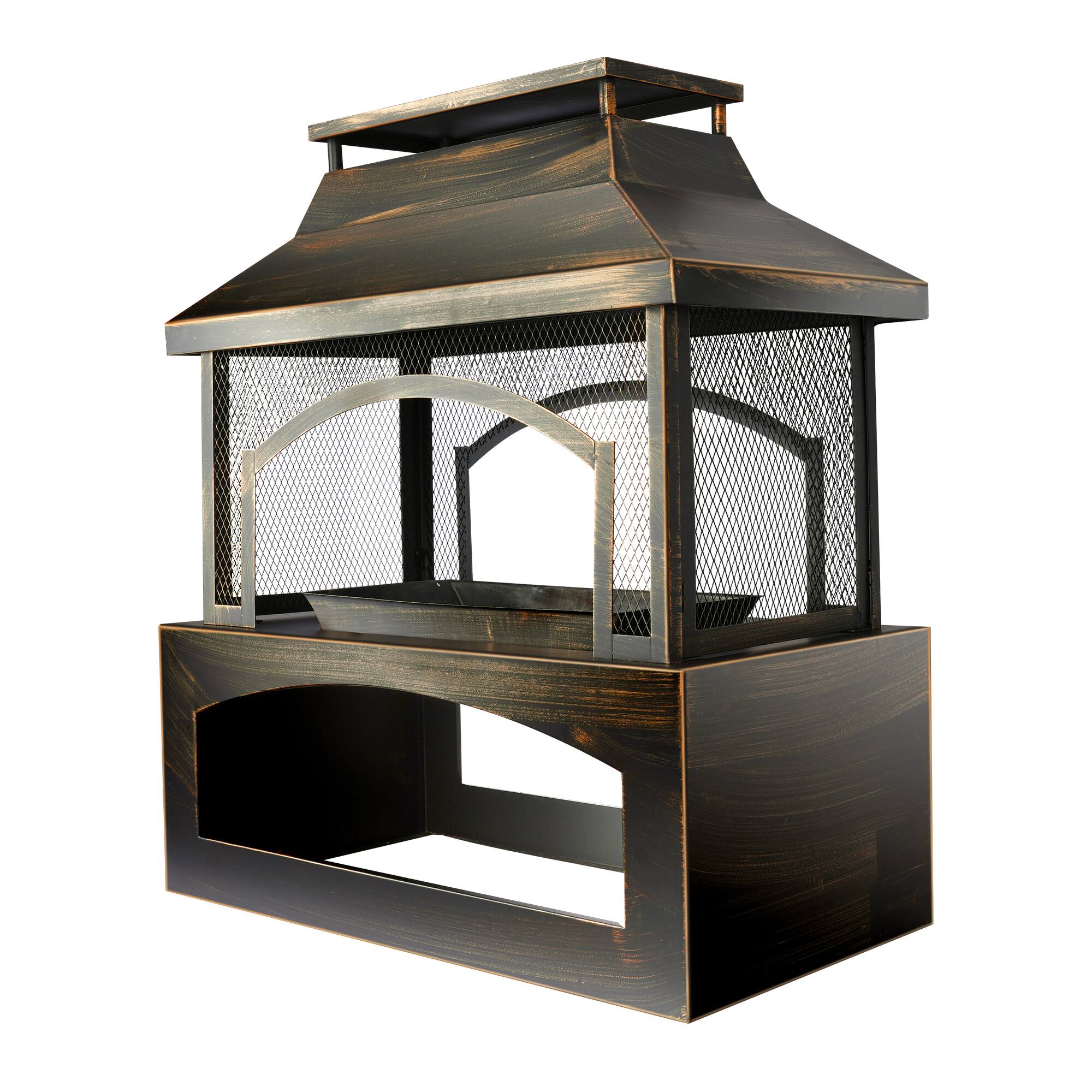 Front. TinyHomie - 37 Fire Pits Wood Storage Outside Large Wood Burning Fireplace Chimney Spark Screen Fire Poker.