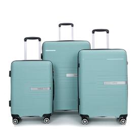 BreeBe - 3-Piece Hardshell Suitcase Set 20/24/28, Lightweight Durable Polypropylene Luggage with Double Spinner Wheels & TSA Lock - Light Green