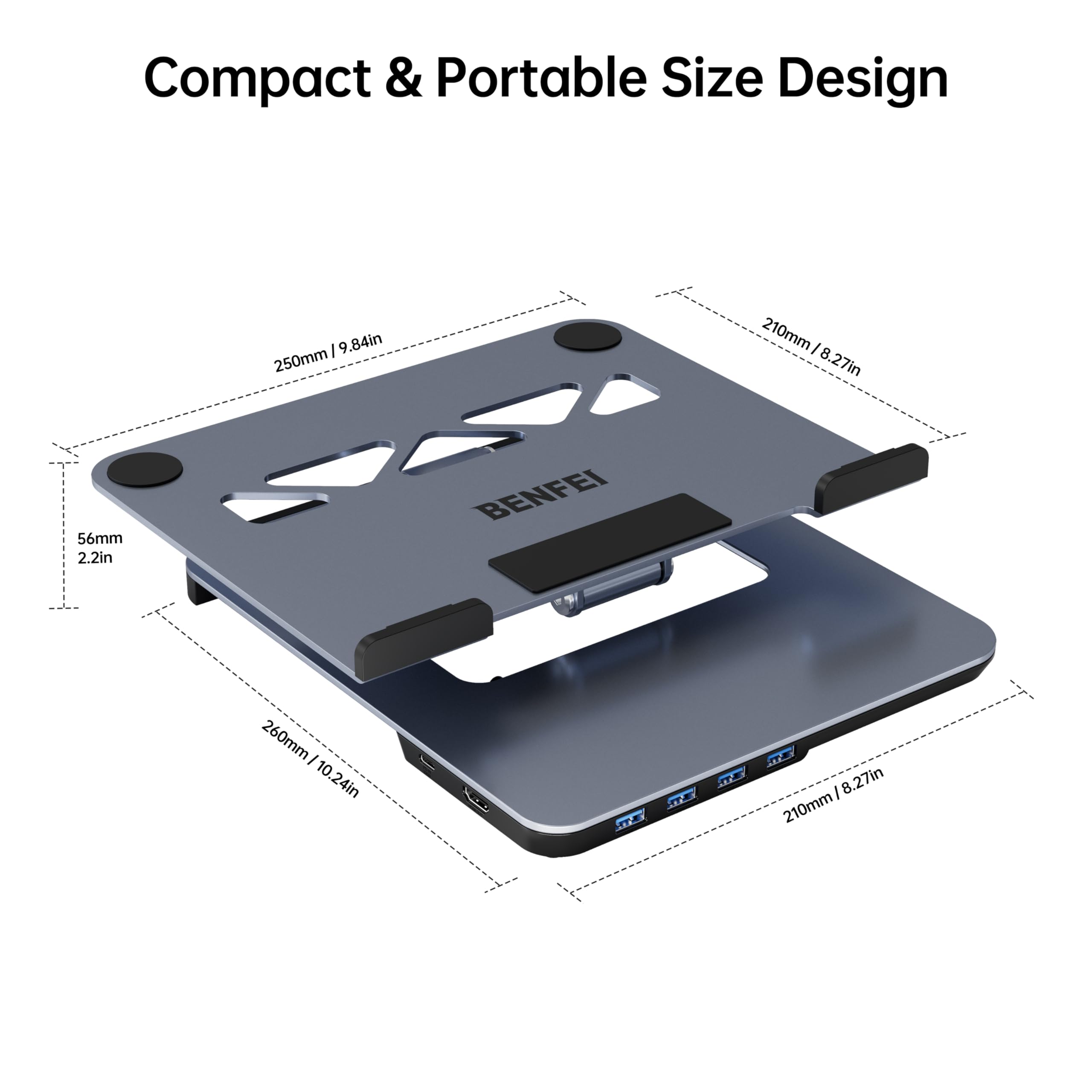 Compact & Portable Size Design

- 250mm / 9.84in
- 210mm / 8.27in
- 56mm / 2.2in
- 260mm / 10.24in