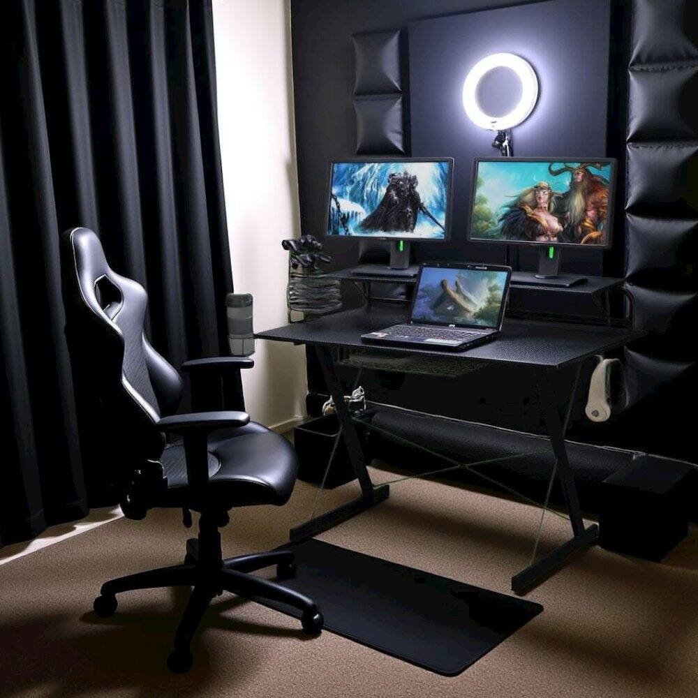Alt View 3. FurniFact - Black Gaming Table With Storage Tray - Black.