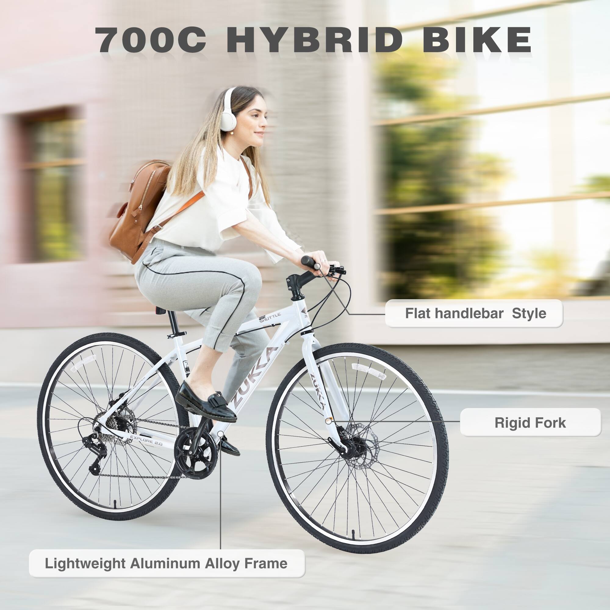 700C HYBRID BIKE

- Lightweight Aluminum Alloy Frame
- Flat handlebar Style
- Rigid Fork