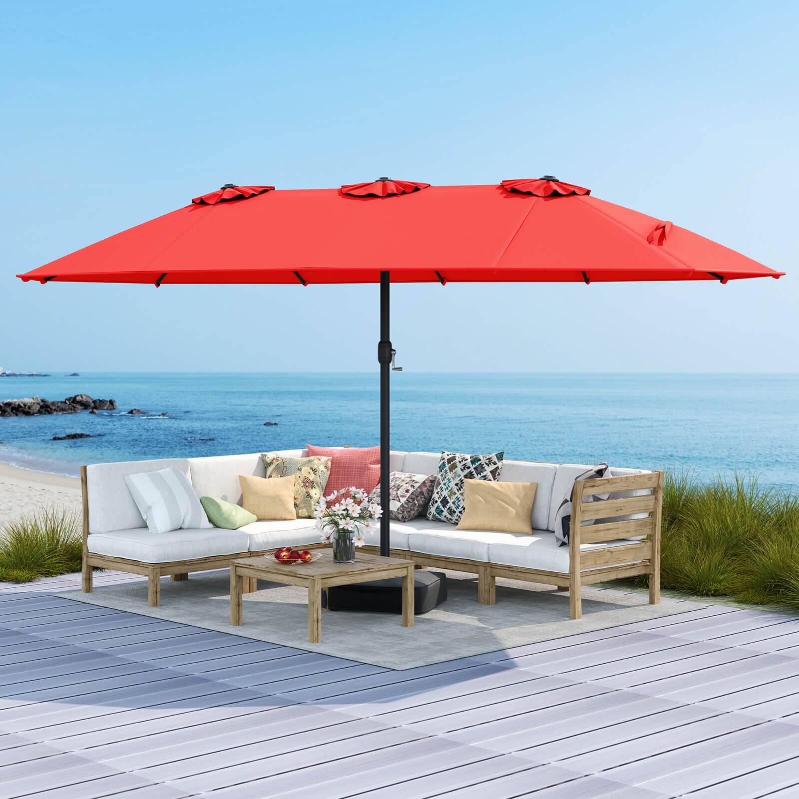 Alt View 1. Costway - Costway 15FT Double-Sided Twin Patio Umbrella Sun Shade Outdoor Crank Market Base - Red.