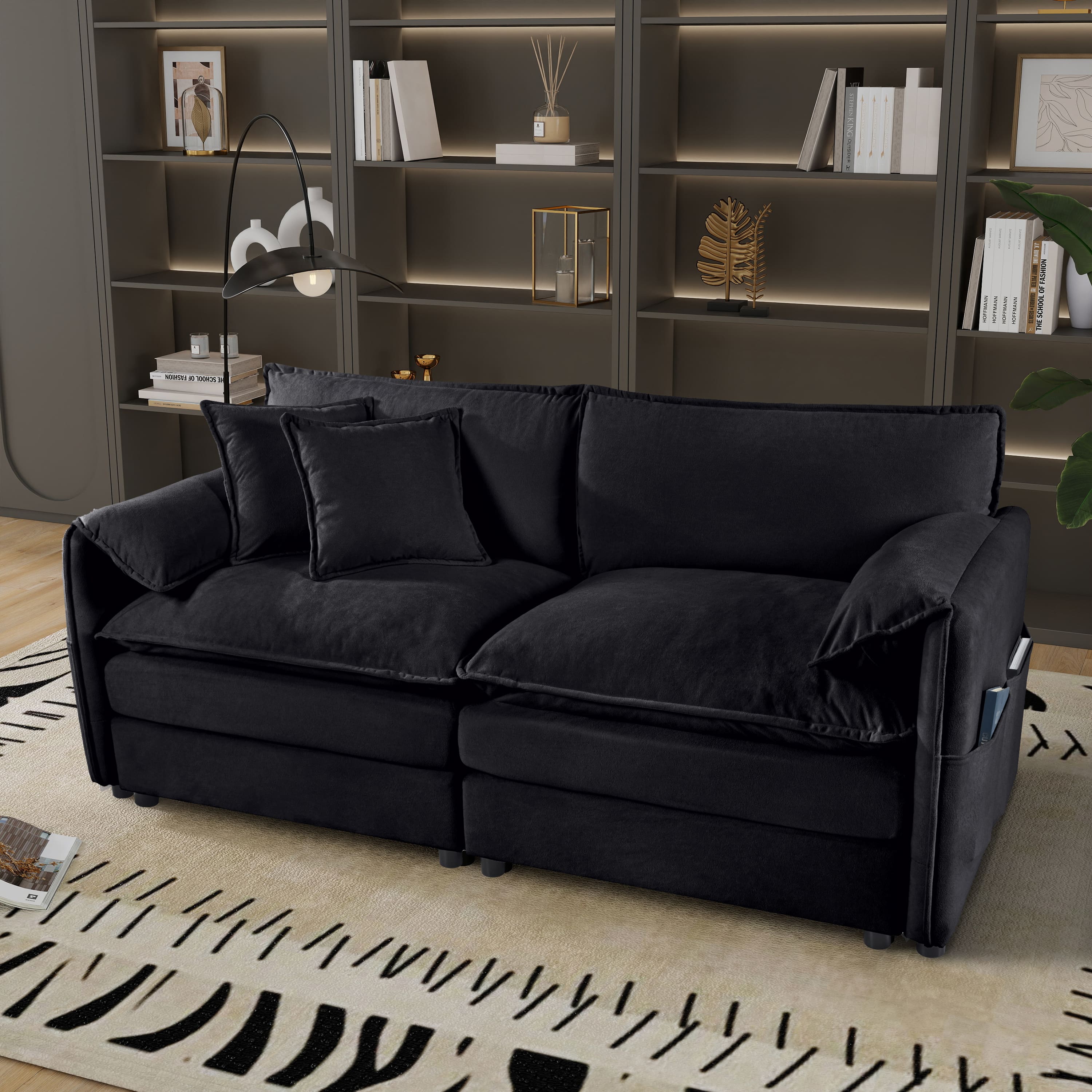 Anysun - Oversized Chenille 2-Seat Loveseat - Modern Deep-Seat Cloud Couch for Living Room, Bedroom, Office, DIY Modular - Black