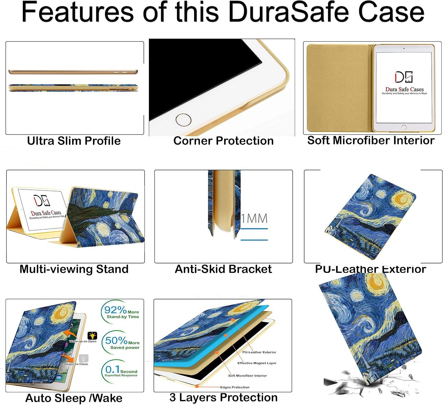 Features of this DuraSafe Case

- Ultra Slim Profile
- Corner Protection
- Soft Microfiber Interior
- Multi-viewing Stand
- Anti-Skid Bracket
- PU-Leather Exterior
- 92% More Stand-by Time
- 50% More Saved Power
- 0.1 Second Superfast Response
- Effective Magnet Layer
- Soft Microfiber Interior
- Auto Sleep / Wake
- 3 Layers Protection