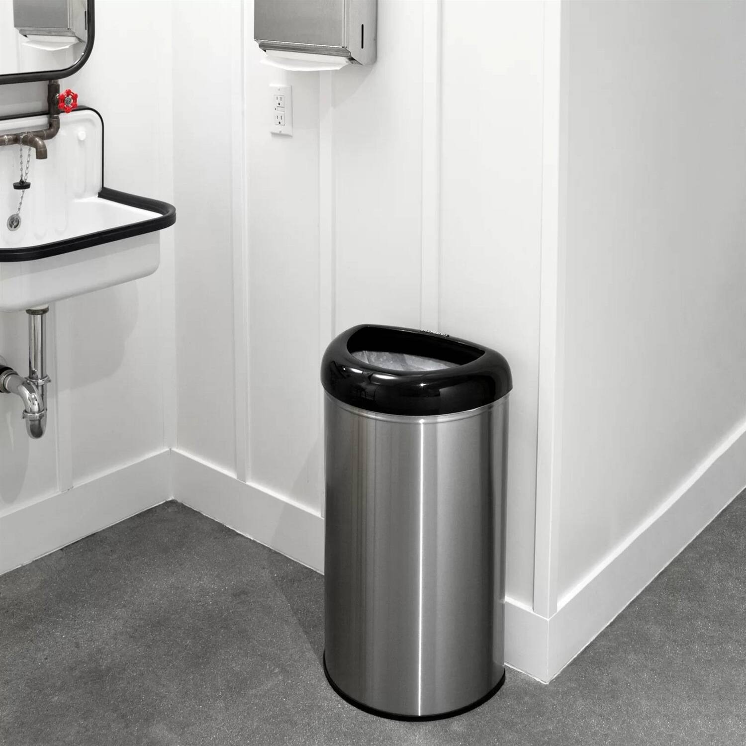 Alt View 1. Hivvago - Stainless Steel Black Open Top 13-Gallon Kitchen Trash Can with No Lid - Silver, Black.