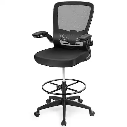 Front. Costway - Tall Adjustable Height Office Chair with Lumbar Support and Flip-Up Armrests - Black.