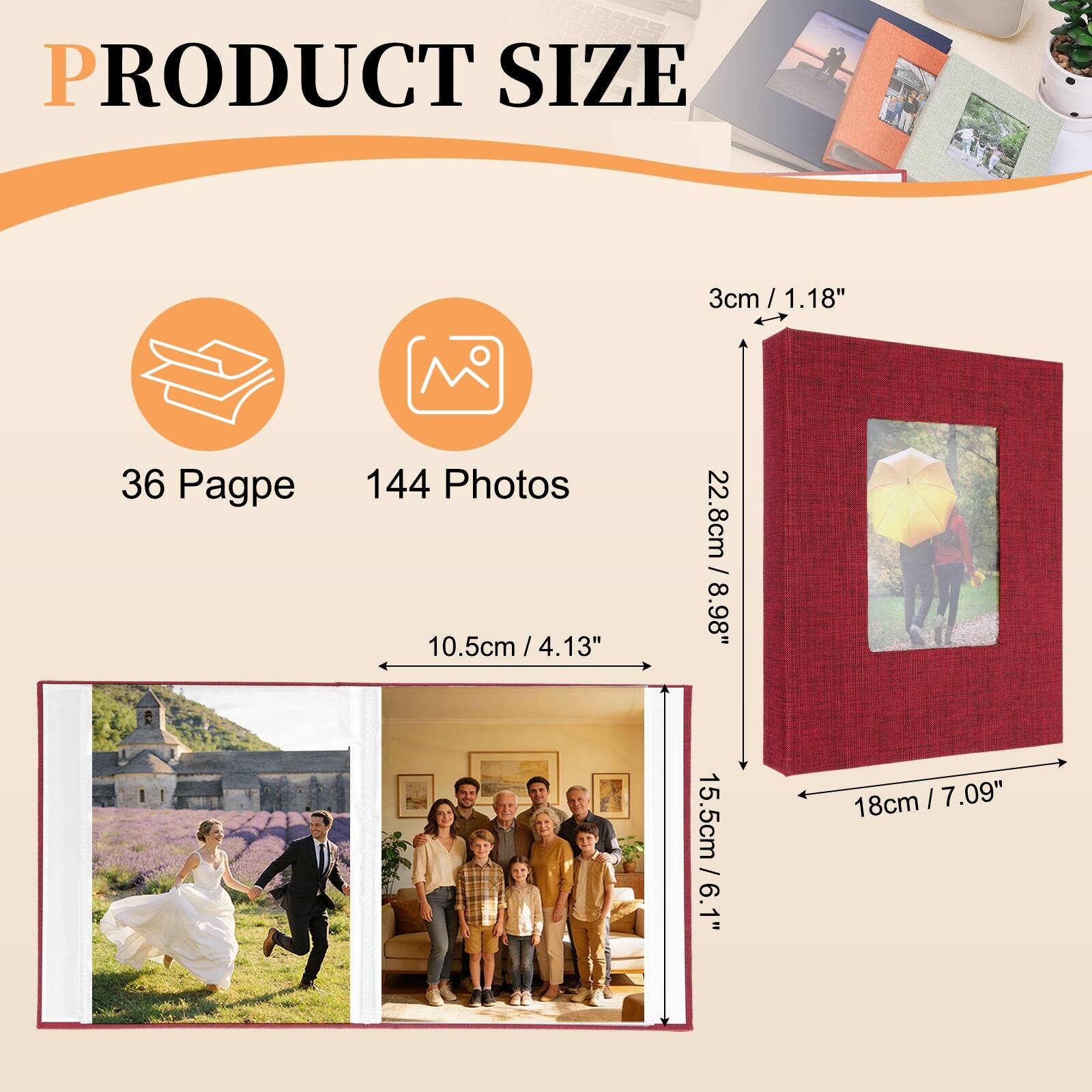PRODUCT SIZE

3cm / 1.18"

36 Pages

144 Photos

10.5cm / 4.13"

8.98" / 15.5cm / 6.1"

18cm / 7.09"