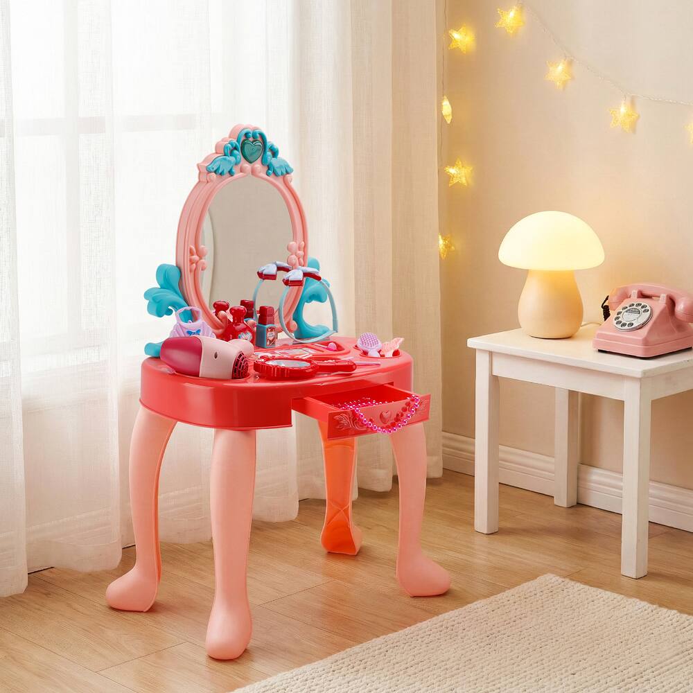 Alt View 6. Topteng - Kids Vanity Set with Lights & Music, 31PCS Accessories - Includes Mirror, Stool, Hair Dryer, Safe for Girls.