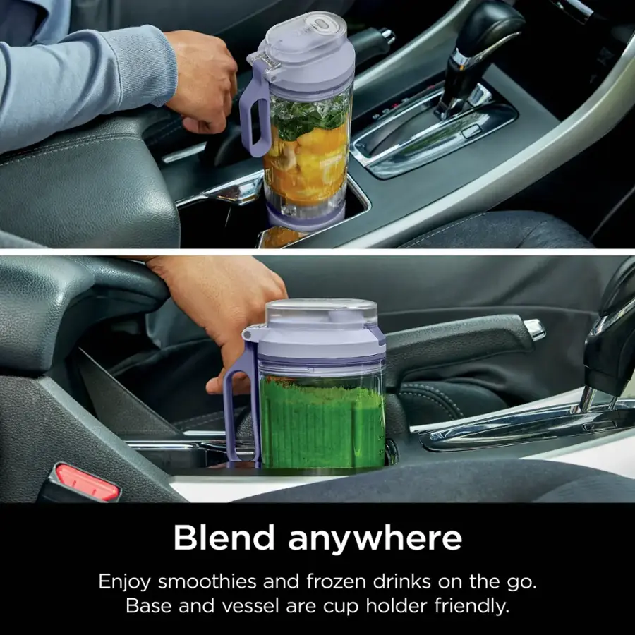Blend anywhere. Enjoy smoothies and frozen drinks on the go. Base and vessel are cup holder friendly.