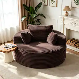 Electra Tech Xpress - 55"Oversized Round Chaise Longue Chair, Boneless Chair, No Assembly Required - Brown